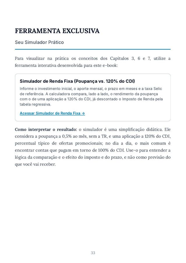 Página que apresenta o simulador de renda fixa